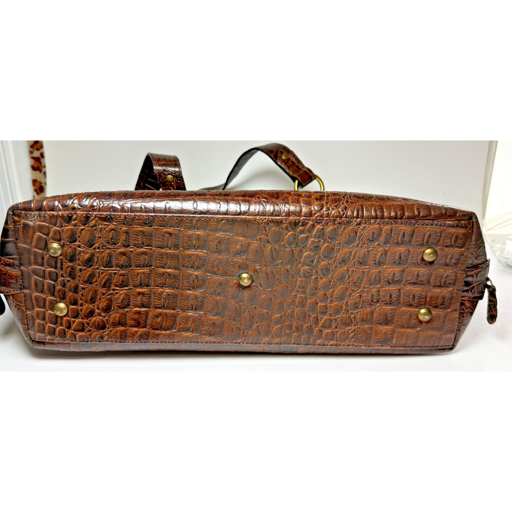 Vintage Octopus Brand XL Brown Leather Satchel Bag Croc Embossed Handbag Brass - Picture 6 of 16